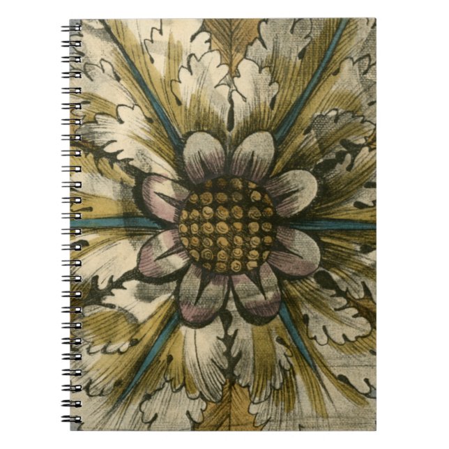 Decorative Demask Rosette on Grey Background Notebook (Front)