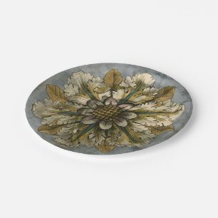 Decorative Demask Rosette on Grey Background Paper Plate