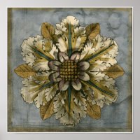 Decorative Demask Rosette on Grey Background