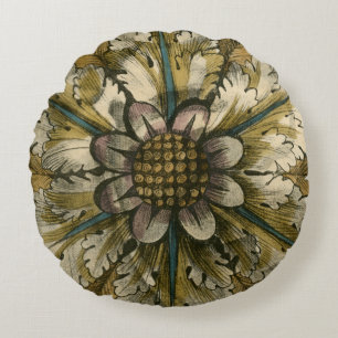 Decorative Demask Rosette on Grey Background Round Cushion