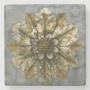 Decorative Demask Rosette on Grey Background Stone Coaster