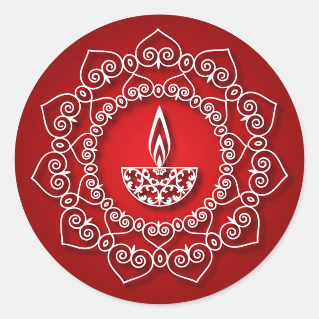 Decorative Diwali Lamp Design Classic Round Sticker (Front)