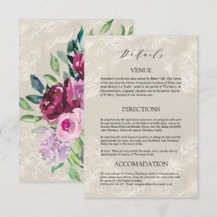 Decorative Dove Grey, Wine & pink roses Wedding Enclosure Card