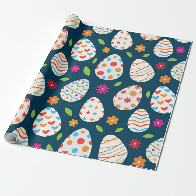Decorative Easter Eggs with Flowers and Leaves  Wrapping Paper (Unrolled)