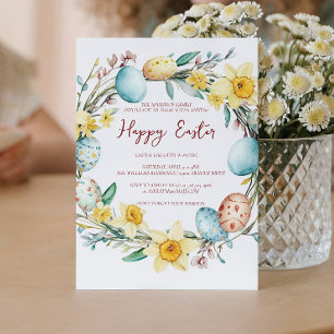 Decorative eggs and floral annual happy Easter Invitation