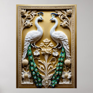 "Decorative Elegance: Plaster Relief with Peacock  Poster