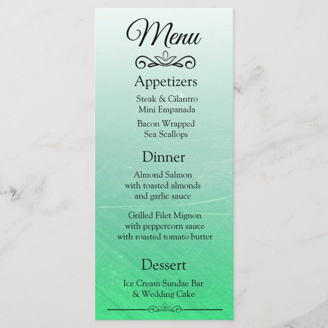 Decorative  Elegant Black Green Wedding Menu Card (Front)