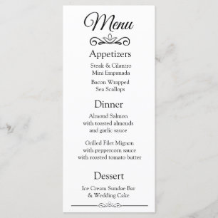 Decorative Elegant Black White Wedding Menu Card