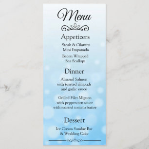 Decorative Elegant Blue Bokeh Wedding Menu Card