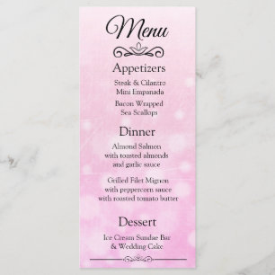 Decorative Elegant Pink Bokeh Wedding Menu Card