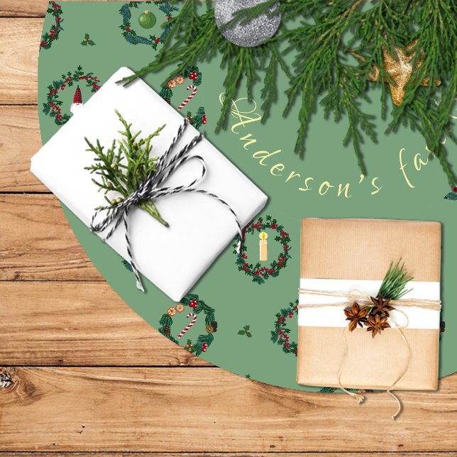 Decorative elements inside Christmas wreaths Brushed Polyester Tree Skirt (Decorative elements inside Christmas wreaths)