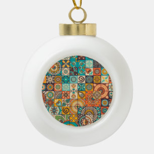 Decorative Elements: Vintage Hand-Drawn Pattern Ceramic Ball Christmas Ornament