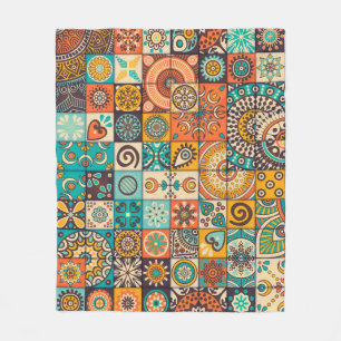 Decorative Elements: Vintage Hand-Drawn Pattern Fleece Blanket