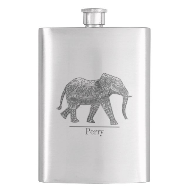 Decorative Elephant Personalised Hip Flask (Front)