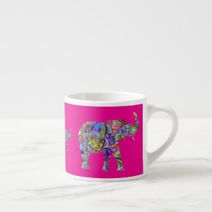 Decorative Elephants on Fuchsia Espresso Mug