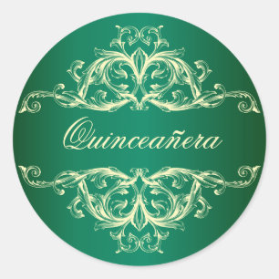 Decorative Emerald Green Quinceanera Classic Round Sticker