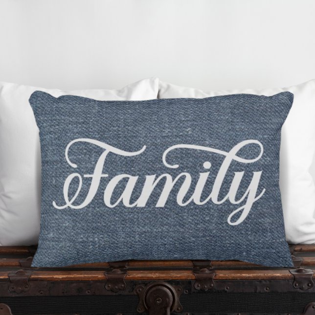 Decorative Family Script Casual Blue Denim Decorative Cushion (Creator Uploaded)