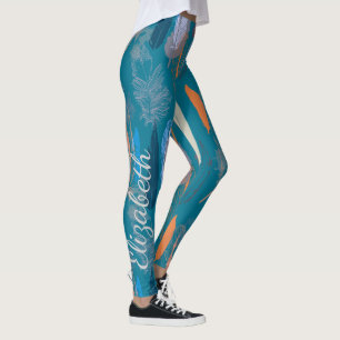 Decorative Feather Design in Blue Personalised Leggings