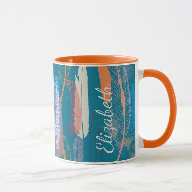 Decorative Feather Design Personalised Mug (Right)