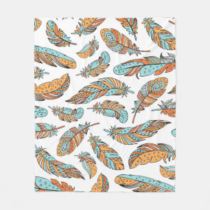 Decorative Feathers: Hand-Drawn Vintage Art Fleece Blanket