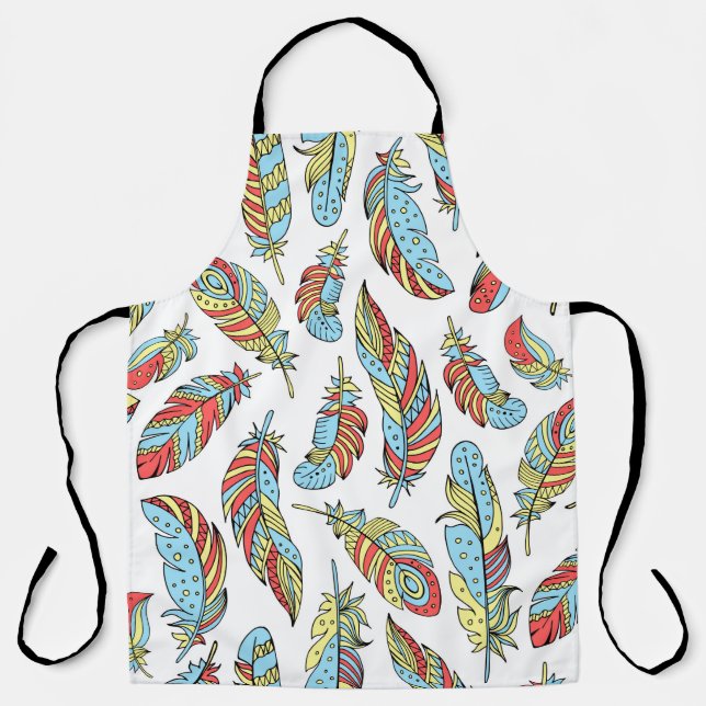 Decorative feathers seamless pattern. Hand drawn v Apron (Front)