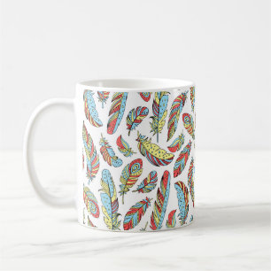 Decorative feathers seamless pattern. Hand drawn v Coffee Mug