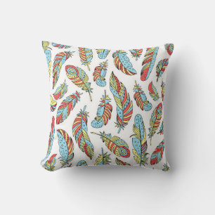 Decorative feathers seamless pattern. Hand drawn v Cushion