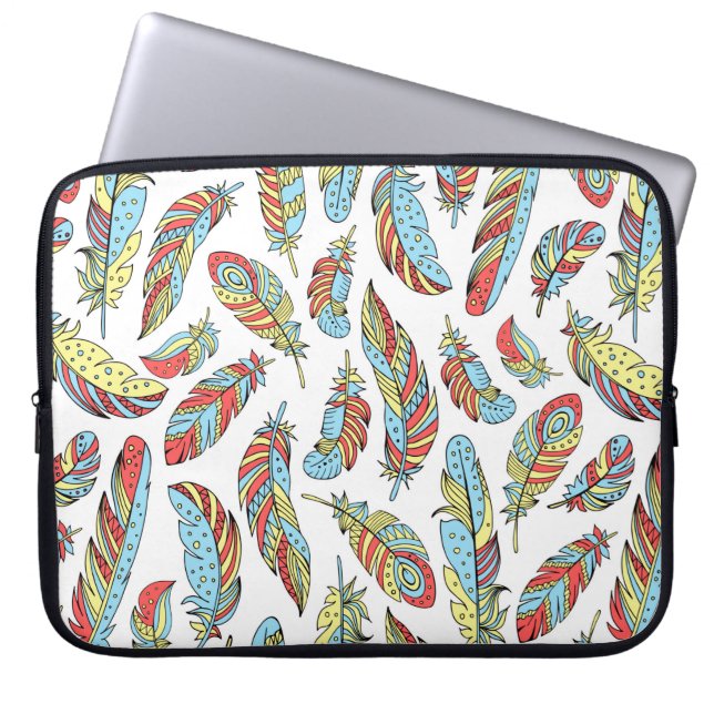 Decorative feathers seamless pattern. Hand drawn v Laptop Sleeve (Front)