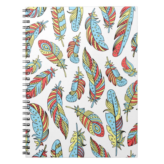Decorative feathers seamless pattern. Hand drawn v Notebook (Front)