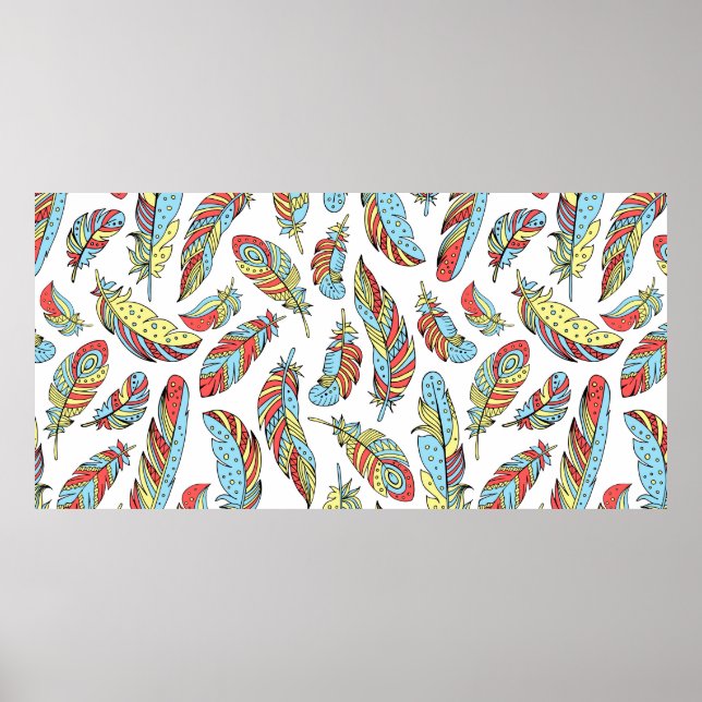Decorative feathers seamless pattern. Hand drawn v Poster (Front)