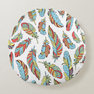 Decorative feathers seamless pattern. Hand drawn v Round Cushion