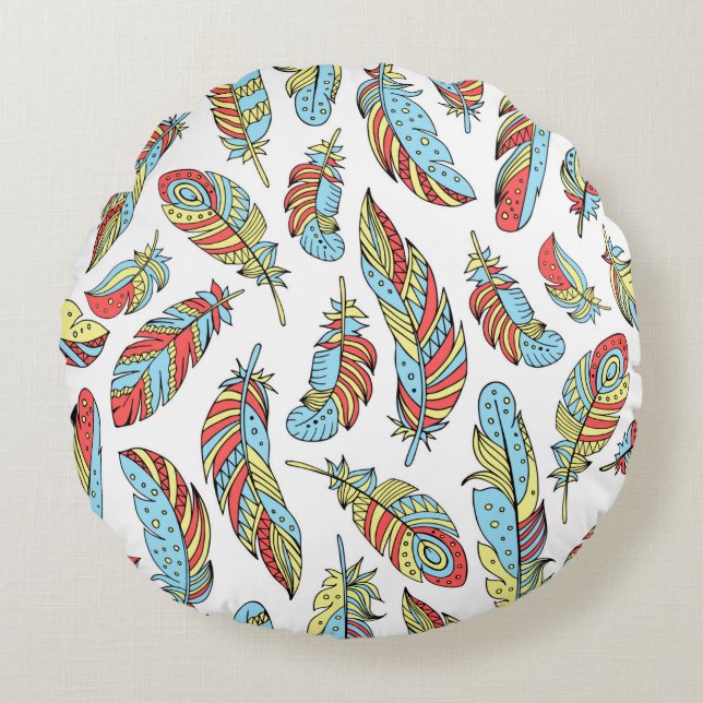 Decorative feathers seamless pattern. Hand drawn v Round Cushion (Front)
