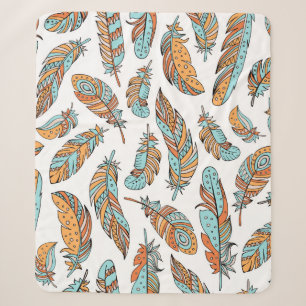 Decorative feathers seamless pattern. Hand drawn v Sherpa Blanket