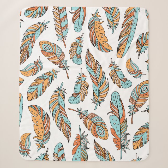 Decorative feathers seamless pattern. Hand drawn v Sherpa Blanket (Front)