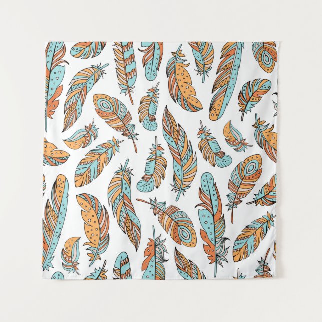 Decorative feathers seamless pattern. Hand drawn v Tapestry (Front)