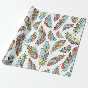 Decorative feathers seamless pattern. Hand drawn v Wrapping Paper
