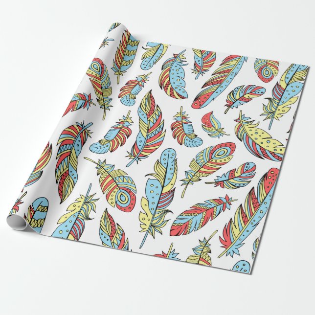 Decorative feathers seamless pattern. Hand drawn v Wrapping Paper (Unrolled)