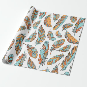 Decorative feathers seamless pattern. Hand drawn v Wrapping Paper