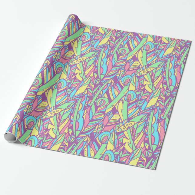Decorative Feathers Wrapping Paper (Unrolled)