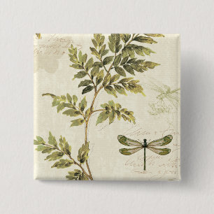 Decorative Ferns and a Dragonfly 15 Cm Square Badge