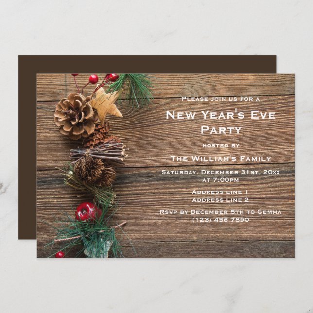 Decorative Festive Garland New Year's Eve  Party Invitation (Front/Back)
