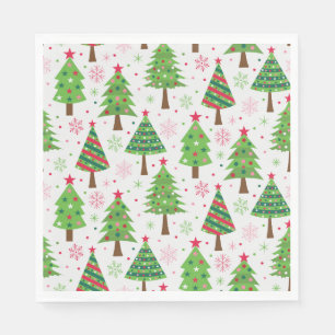 Decorative Festive Green Christmas Trees Pattern  Napkin