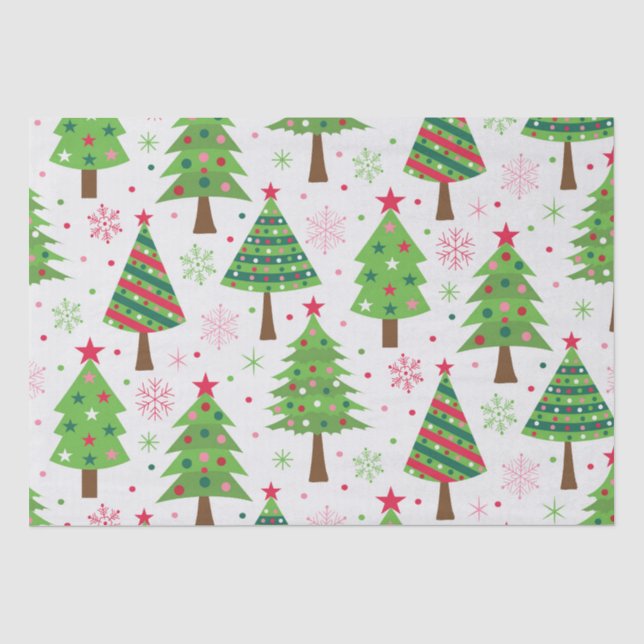 Decorative Festive Green Christmas Trees Pattern  Tissue Paper (Front)