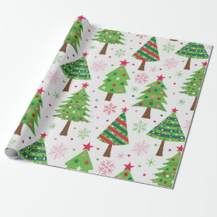 Decorative Festive Green Christmas Trees Pattern  Wrapping Paper