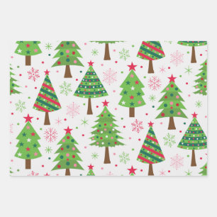 Decorative Festive Green Christmas Trees Pattern  Wrapping Paper Sheet