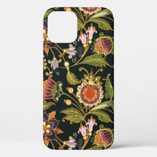 Decorative Floral: Acrylic Golden Purple. iPhone 12 Case