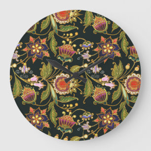 Decorative Floral: Acrylic Golden Purple. Large Clock