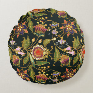 Decorative Floral: Acrylic Golden Purple. Round Cushion