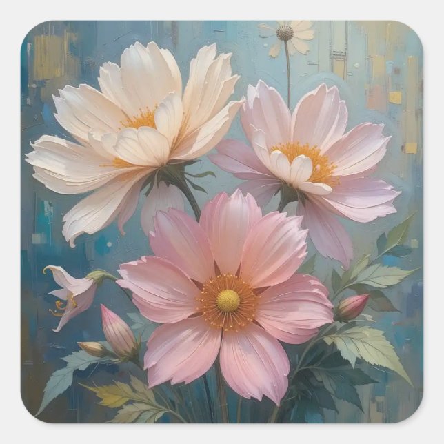Decorative Floral Art Painting Square Sticker (Front)