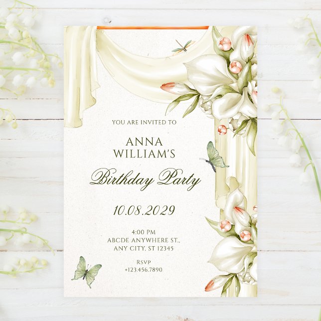 Decorative floral botanical birthday invitation (Creator Uploaded)